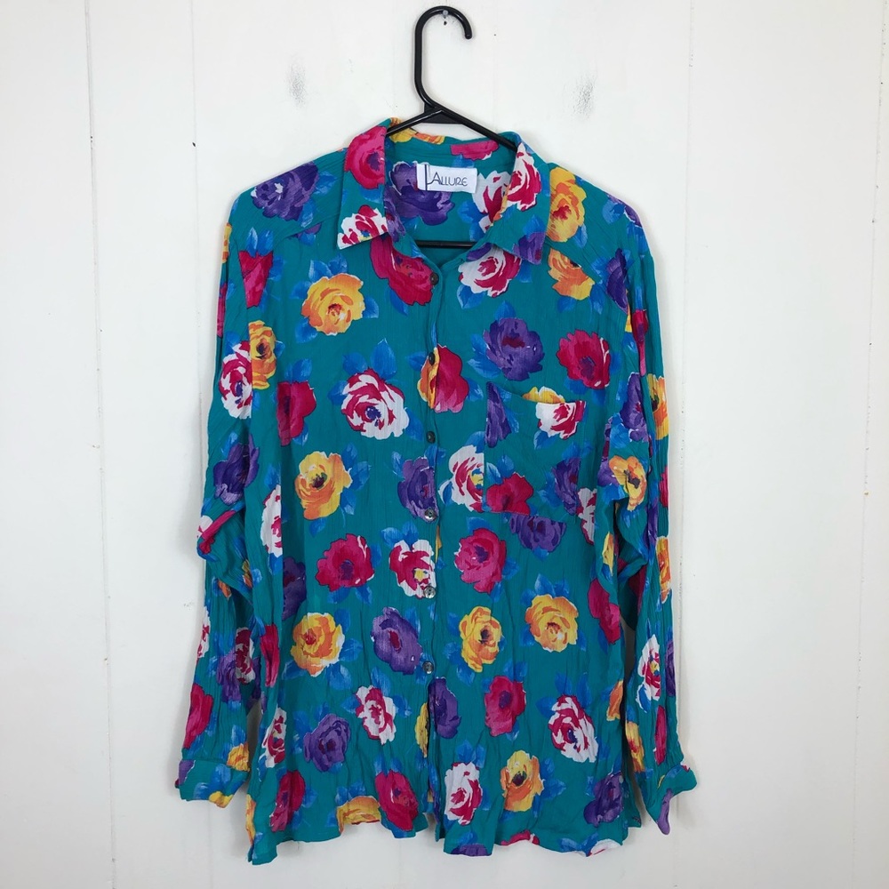 Vintage Floral Long Sleeve Button Down Sz M‎